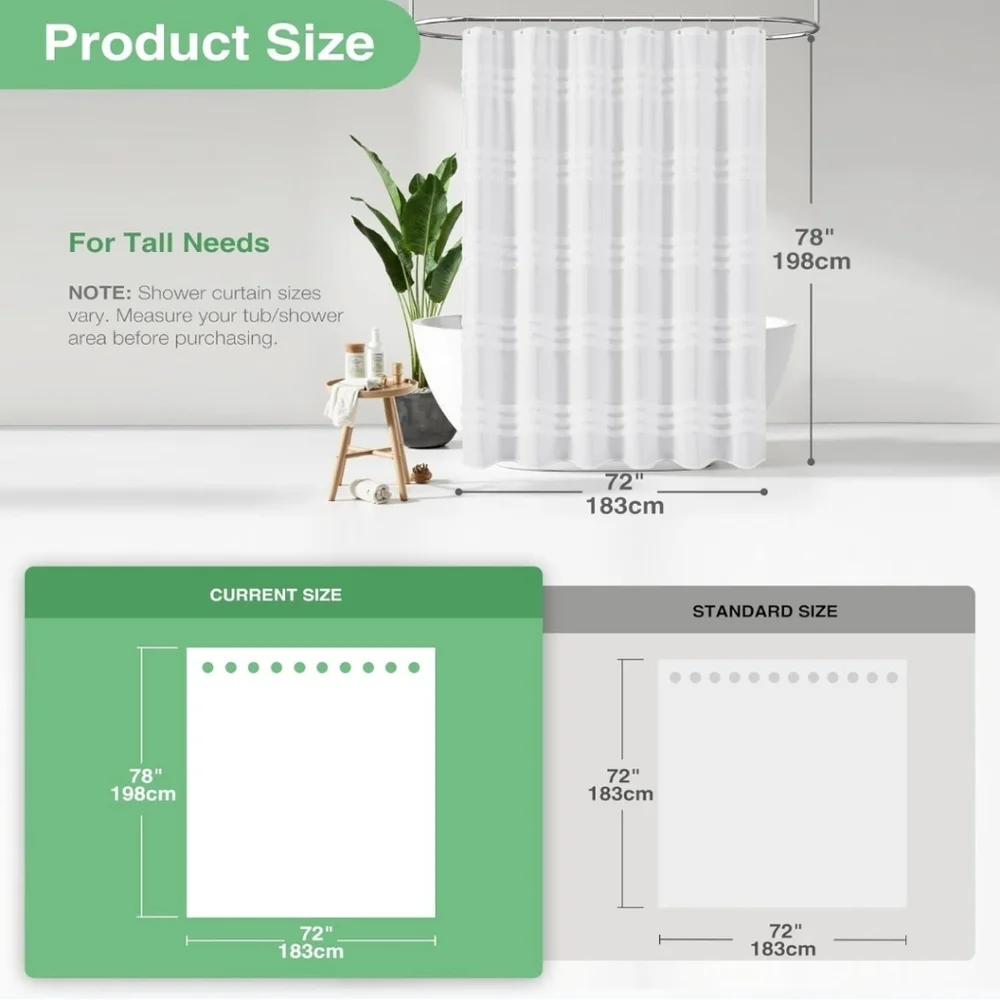 Simple White Textured Striped Fabric Bath Shower Curtain 72x78 Like New
